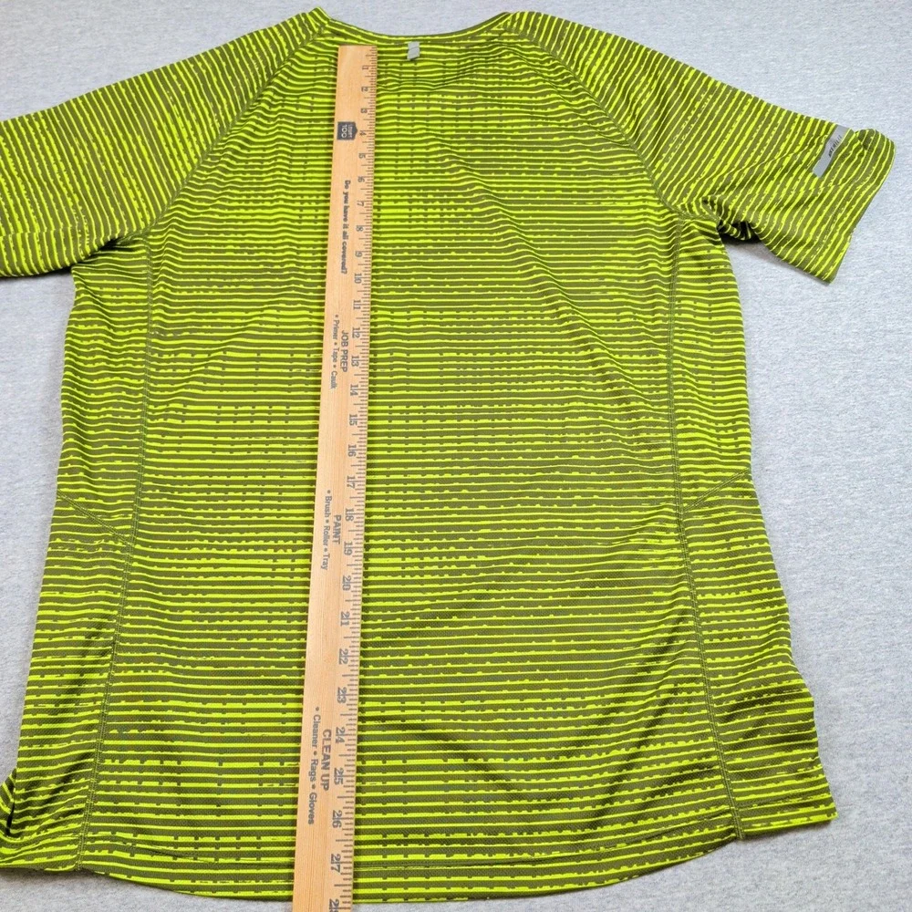 Nike Miler Running Shirt Mens Large Lime Green Striped Dri-FIT 619393-367